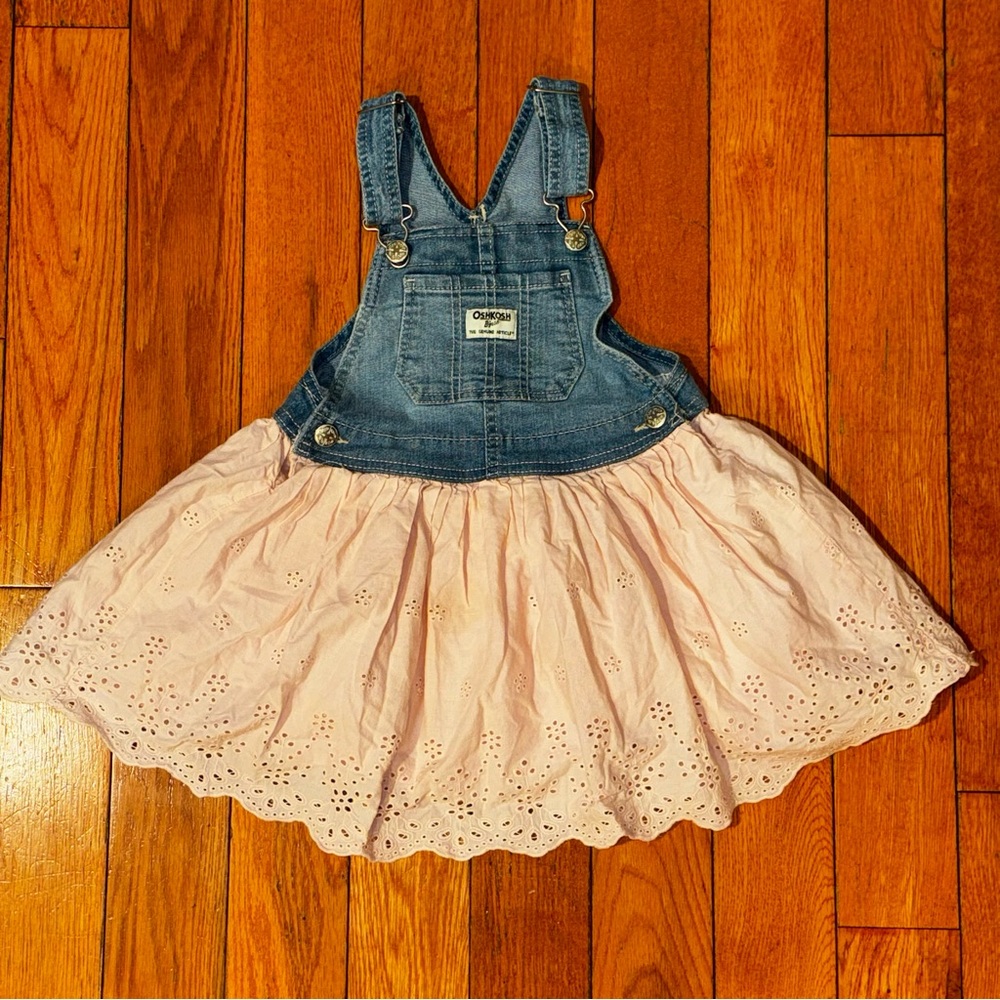 Oshkosh b’gosh overall dress pink eyelet skirt 
4T